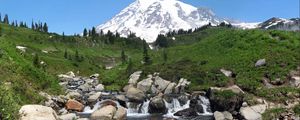 Preview wallpaper rainier, washington, usa, mountain, river