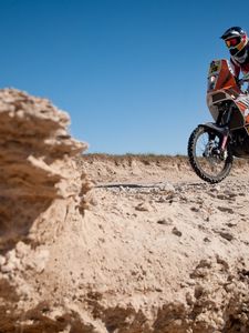 Preview wallpaper rally dakar, racer, motorcycle, stones, relief