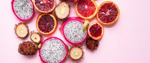 Preview wallpaper rambutan, pitahaya, red orange, fruits