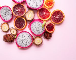 Preview wallpaper rambutan, pitahaya, red orange, fruits