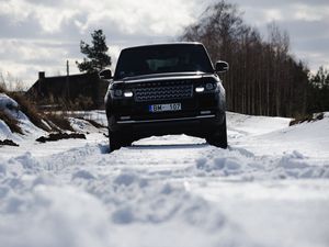 Preview wallpaper range rover, car, suv, black, snow, winter
