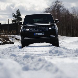 Preview wallpaper range rover, car, suv, black, snow, winter