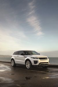 Preview wallpaper range rover evoque, range rover, car, white, front view, embankment