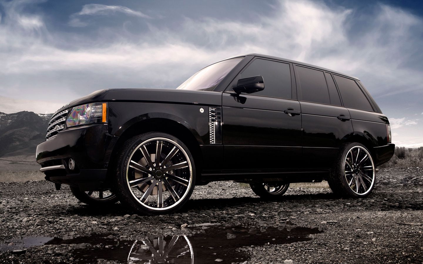Download wallpaper 1440x900 range rover, land rover, auto, wheels, tuning,  clouds widescreen 16:10 hd background