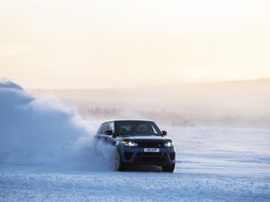 Preview wallpaper range rover sport, range rover, car, blue, snow, winter