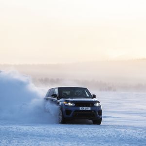 Preview wallpaper range rover sport, range rover, car, blue, snow, winter