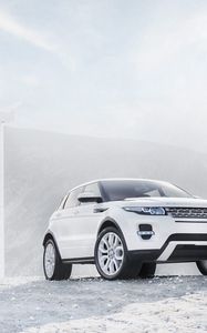 Preview wallpaper ranged rover, white, wind turbines, suv, jeep, land rover