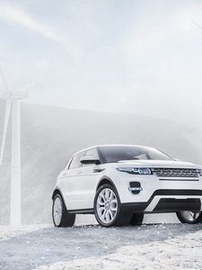 Preview wallpaper ranged rover, white, wind turbines, suv, jeep, land rover