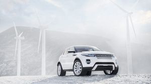 Preview wallpaper ranged rover, white, wind turbines, suv, jeep, land rover