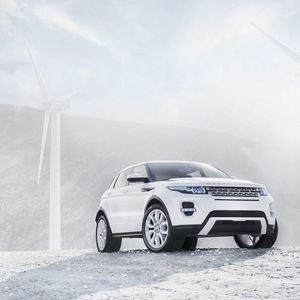 Preview wallpaper ranged rover, white, wind turbines, suv, jeep, land rover