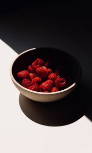 Preview wallpaper raspberries, berries, fresh, bowl, shadow