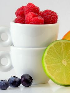 Preview wallpaper raspberries, blueberries, berries, lime, lemon, orange, citrus