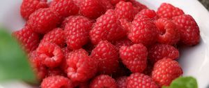 Preview wallpaper raspberry, berry, ripe, saucer, harvest