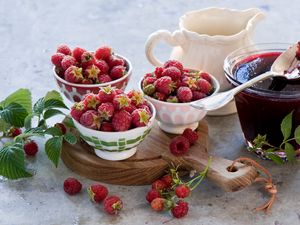 Preview wallpaper raspberry, jam, fruit, dishes