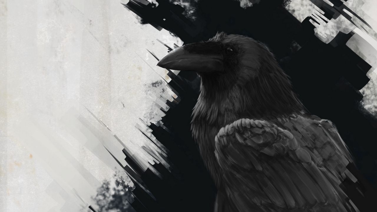 Wallpaper raven, bird, art, black, lines
