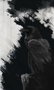 Preview wallpaper raven, bird, art, black, lines