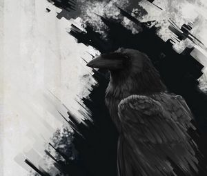 Preview wallpaper raven, bird, art, black, lines