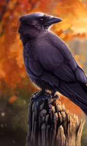 Preview wallpaper raven, bird, art, black, autumn