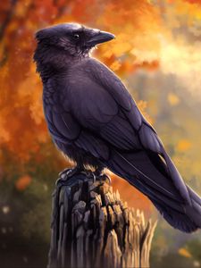 Preview wallpaper raven, bird, art, black, autumn