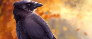 Preview wallpaper raven, bird, art, black, autumn