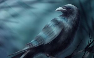 Preview wallpaper raven, bird, branch, black, art