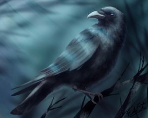 Preview wallpaper raven, bird, branch, black, art