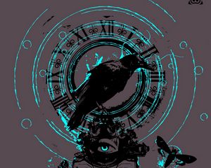 Preview wallpaper raven, bird, dial, illusion, art
