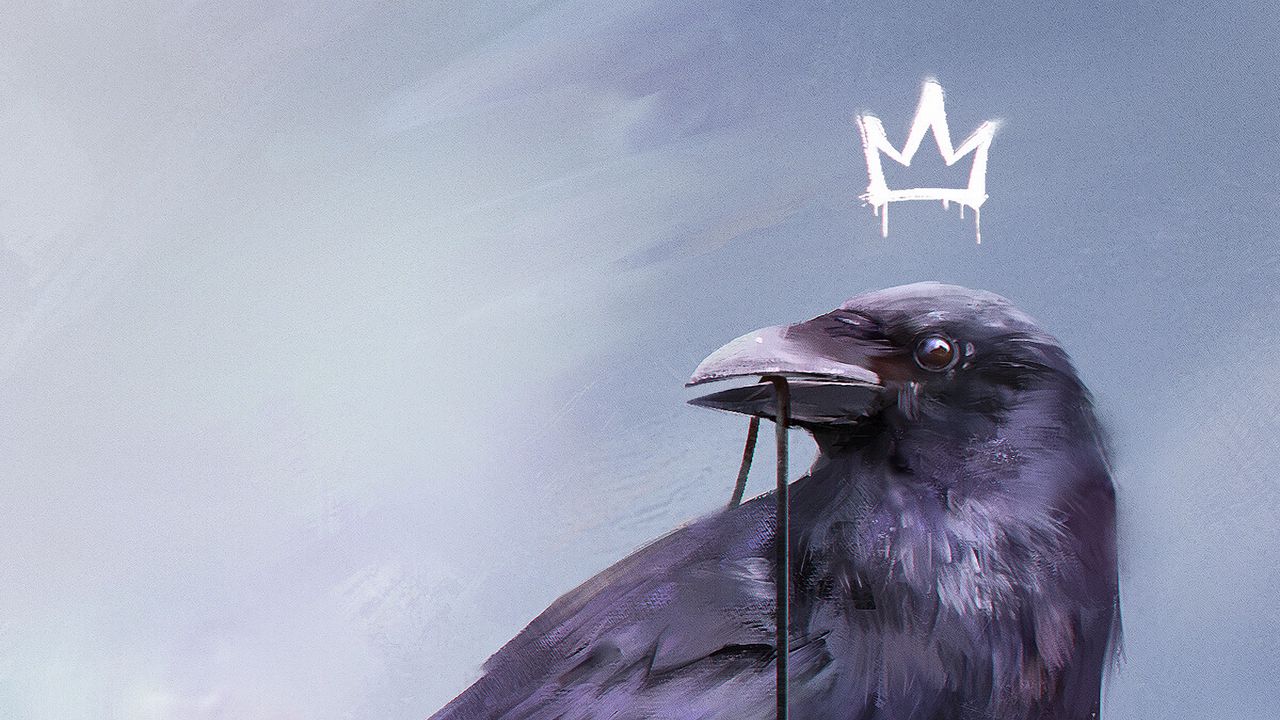 Wallpaper raven, bird, king, crown, light bulb, art