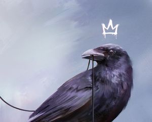 Preview wallpaper raven, bird, king, crown, light bulb, art