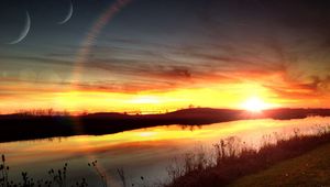 Preview wallpaper rays, sky, river, sunset, sun