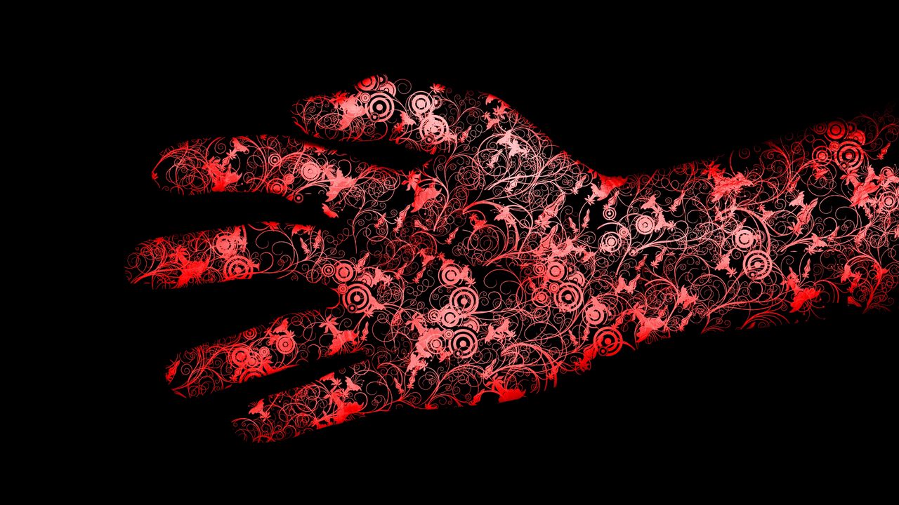 Wallpaper red, black, hand, flowers