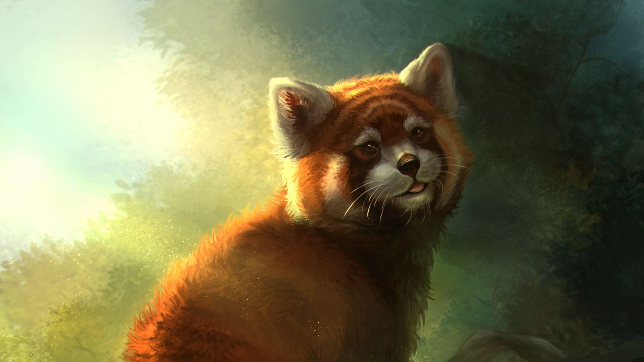 Wallpaper red panda, animal, art, forest, wildlife