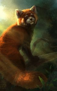 Preview wallpaper red panda, animal, art, forest, wildlife