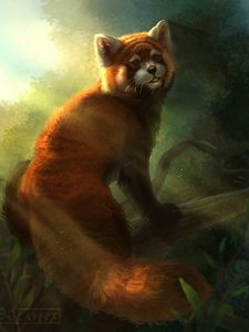 Preview wallpaper red panda, animal, art, forest, wildlife