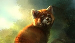 Preview wallpaper red panda, animal, art, forest, wildlife