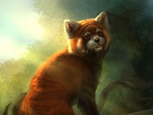 Preview wallpaper red panda, animal, art, forest, wildlife