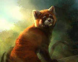 Preview wallpaper red panda, animal, art, forest, wildlife