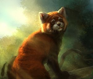 Preview wallpaper red panda, animal, art, forest, wildlife