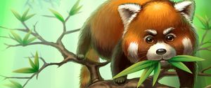 Preview wallpaper red panda, branches, leaves, animal, art