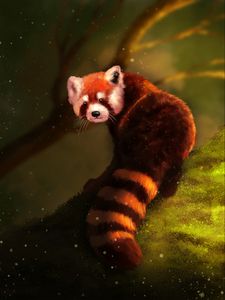 Preview wallpaper red panda, brown, fluffy, animal, art