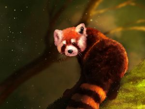 Preview wallpaper red panda, brown, fluffy, animal, art