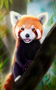 Preview wallpaper red panda, tongue protruding, art, animal, cute