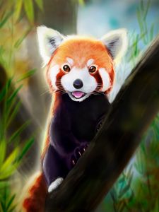 Preview wallpaper red panda, tongue protruding, art, animal, cute