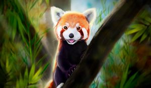 Preview wallpaper red panda, tongue protruding, art, animal, cute