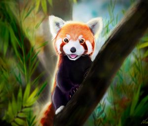 Preview wallpaper red panda, tongue protruding, art, animal, cute