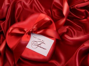 Preview wallpaper red, satin, ribbon, gift, heart, bow