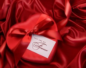 Preview wallpaper red, satin, ribbon, gift, heart, bow