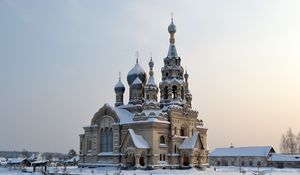Preview wallpaper redeemer cathedral, village, kukoba, yaroslavl region, church, winter, snow, cold, russia