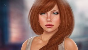 Preview wallpaper red-haired, freckles, girl, make-up, art