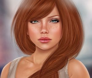 Preview wallpaper red-haired, freckles, girl, make-up, art